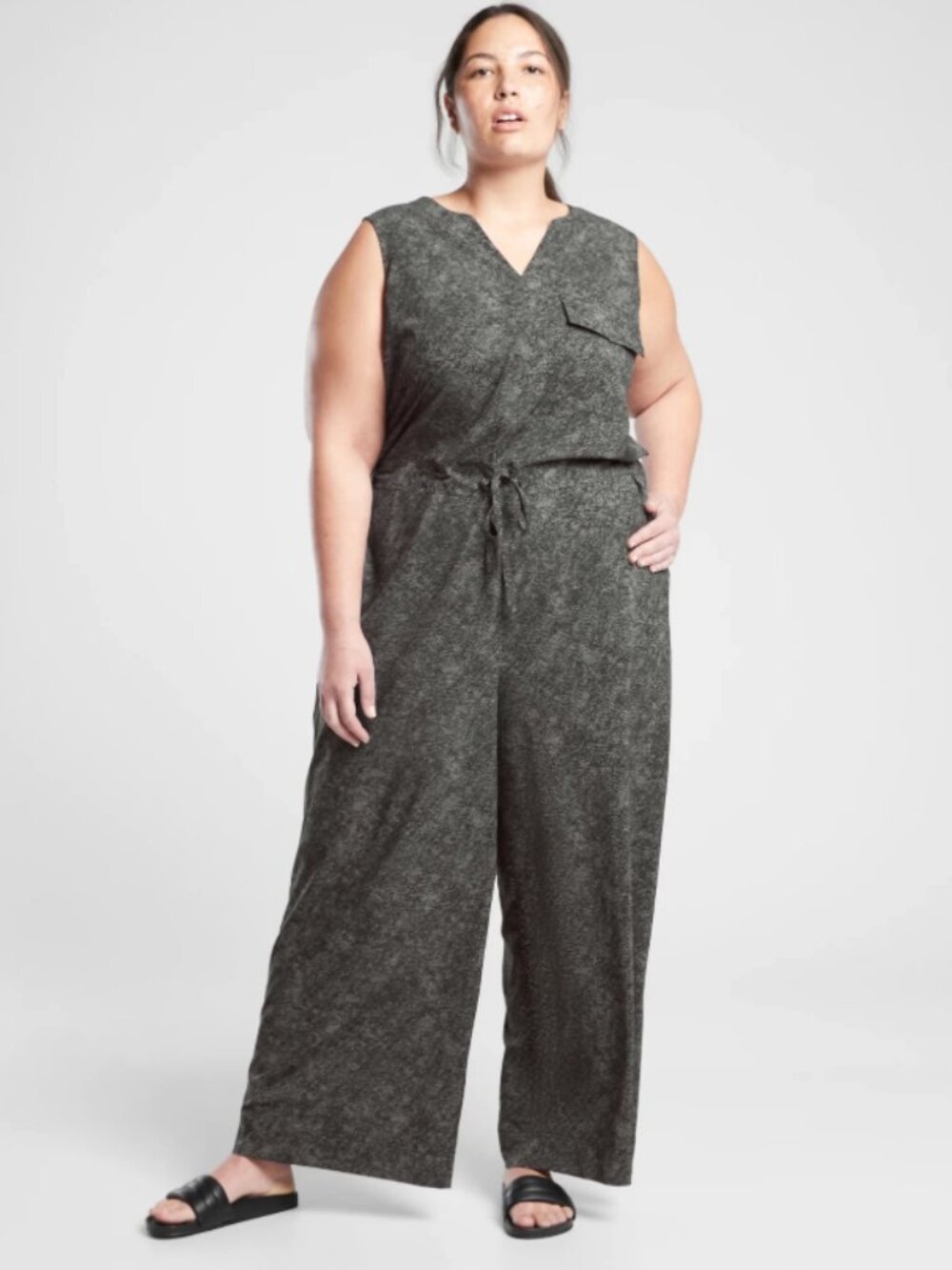 Athleta Topanga Printed Jumpsuit Viper Black Women's Size 2X Wide Leg Snakeskin